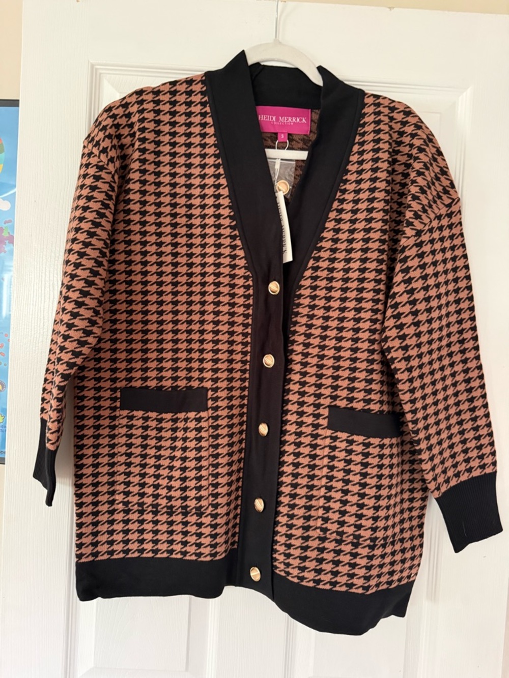 NWT Heidi Merrick Houndstooth Cardigan with Gold Buttons